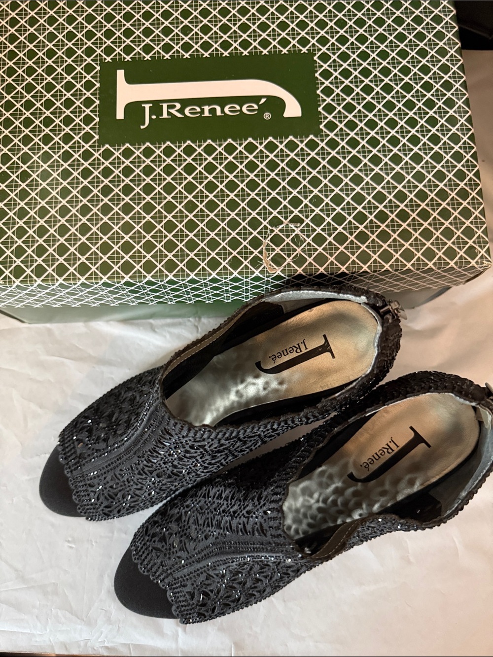 J.Renee Black Beaded Slingback Peep-Toe Heels
